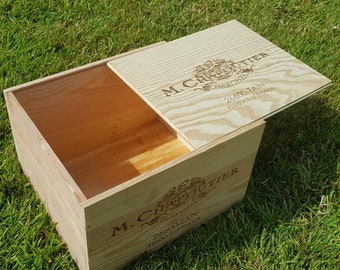 TRADITIONAL Wooden WINE Box with SLIDING lid  - Crate / Storage unit (6 bottle size) Christmas Hamper Gift box