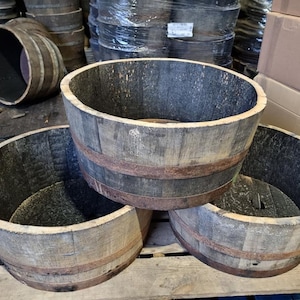 30 - 35cm tall WHISKY OAK BARREL Planter Pot - half cut Wooden Keg Barrels ideal for the garden