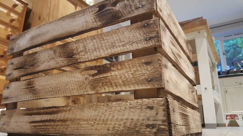 1 x Burntwood Vintage Rustic European Wooden Apple Crates, ideal storage boxes box display crate bookshelf idea image 3