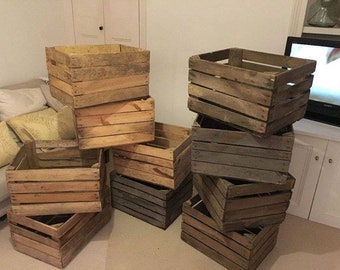 Caja de manzanas de madera vintage, caja de madera rústica, decoración de bodas, almacenamiento de troncos de granja, vida de cabaña, apoyo fotográfico / accesorios de película de película