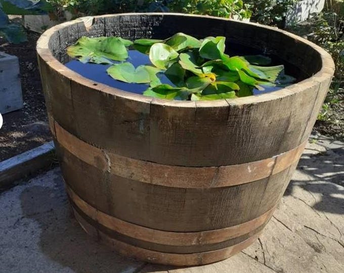 LARGE Watertight 100% Guaranteed - Oak Wine half barrel planter patio MINI POND / Plant pond