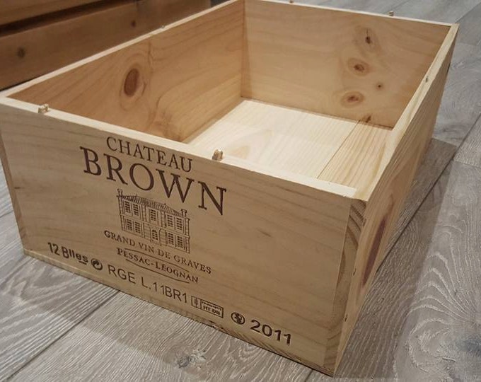 Chateau Brown 12 Bottle size -  Traditional FRENCH WOODEN WINE  Box  / Crate /  Case Storage unit