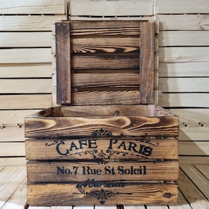 CAFE PARIS FRANSE Rustieke retro houten appelkrat opbergdoos kist kofferbak voor mancave of sheshed