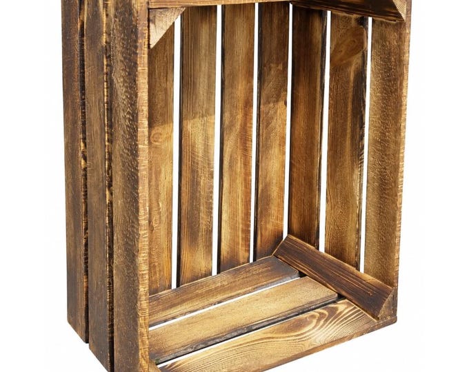 Rustic Wooden Storage Crate Natural or Burnt Wood Box Display Storage 50x40x22cm