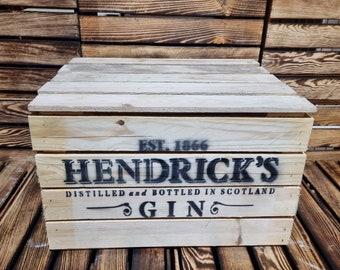 HENDRICKS GIN Branded Rustic Retro Wood Apple Crate Storage Box Chest Trunk For Man cave or She shed