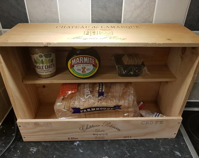 Handmade French Wooden wine box BREAD BIN Station /  Kitchen Organiser & tidy -