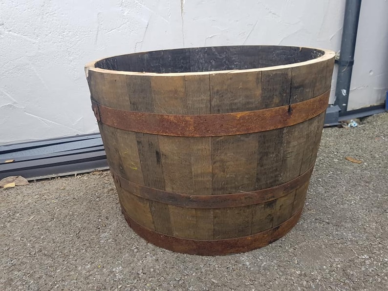 WHISKY OAK BARREL Planter Pot half cut Wooden Keg Barrels ideal for the garden zdjęcie 3