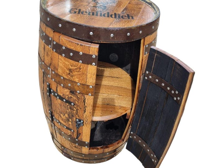 GLENFIDDICH - Rustic Bourbon Barrel Cask Handcrafted Drinks Cabinet / Home Bar / Man Cave