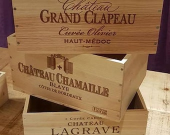 3 pack of Chateau Lagrave, Chamaille Bordeaux & Grand Clapeau -Traditional FRENCH WOODEN WINE  Box  / Crate / Storage unit (6 bottle size)