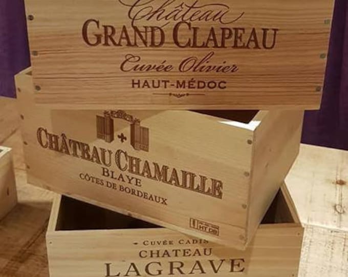 3 pack of Chateau Lagrave, Chamaille Bordeaux & Grand Clapeau -Traditional FRENCH WOODEN WINE  Box  / Crate / Storage unit (6 bottle size)