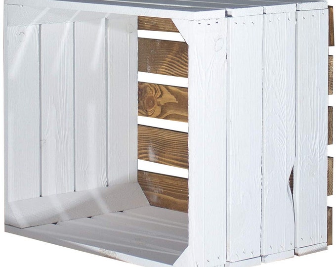 WHITE Painted with burnt wood base Apple Crates - Choose your quantity - 2,3,4,6,8,10,12,24 +  Wooden Storage Box Used Crate
