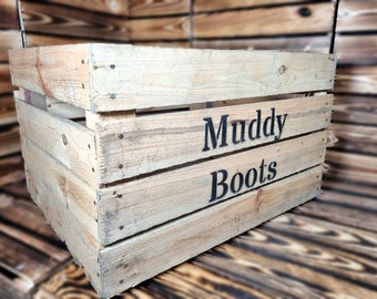 Boots & Shoe Storage - Vintage Apple Crate Wooden Handmade MUDDY BOOTS