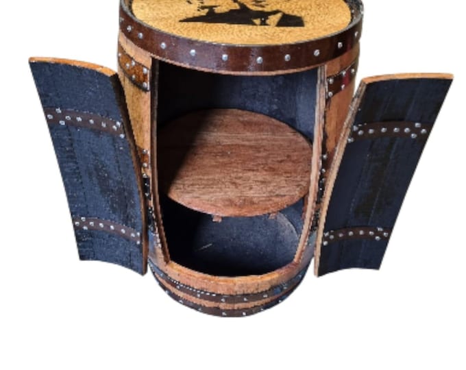 THE KRAYS Reggie & Ronnie - Rustic Bourbon Barrel Cask Handcrafted Drinks Cabinet / Home Bar / Man Cave