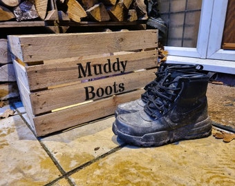 Boots & Shoe Storage - Vintage Apple Crate Wooden Handmade MUDDY BOOTS