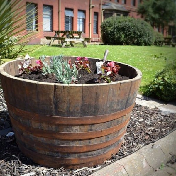 WHISKY OAK BARREL Planter Pot - Fûts de fût en bois à moitié coupés idéaux pour le jardin