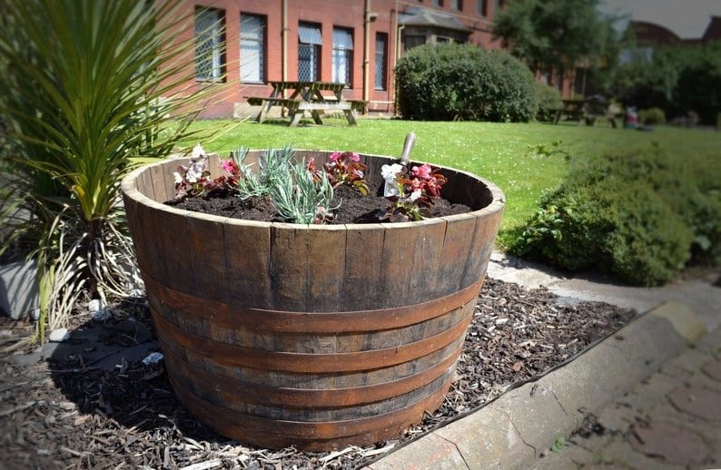 WHISKY OAK BARREL Planter Pot half cut Wooden Keg Barrels ideal for the garden zdjęcie 2