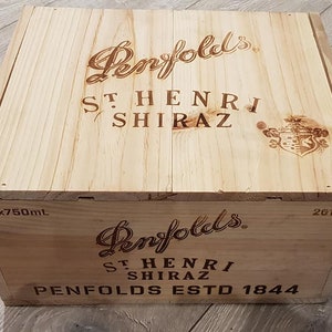 Penfolds St Henri Shiraz - Traditional AUSTRALIAN Wooden wine  Box  / Crate / Storage unit (6 bottle size) with lid