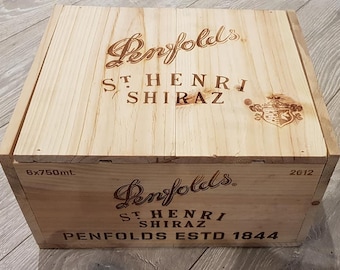 Penfolds St Henri Shiraz - Traditional AUSTRALIAN Wooden wine  Box  / Crate / Storage unit (6 bottle size) with lid