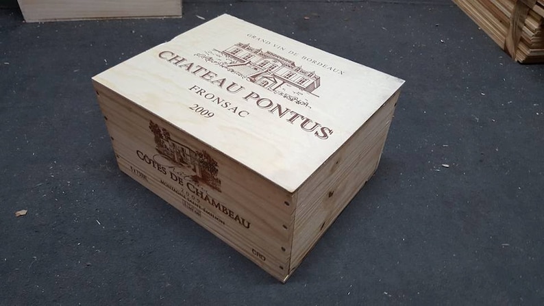 FRENCH WOODEN WINE Box with lid Christmas Hamper Gift box 6 bottle size Crate Storage unit