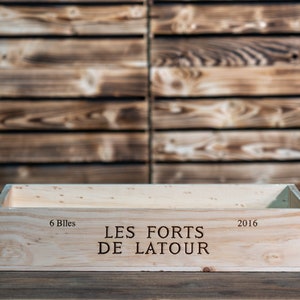 Traditional FRENCH WOODEN WINE Box Crate Storage unit 6 bottle Shallow size Long Sided Logo image 3