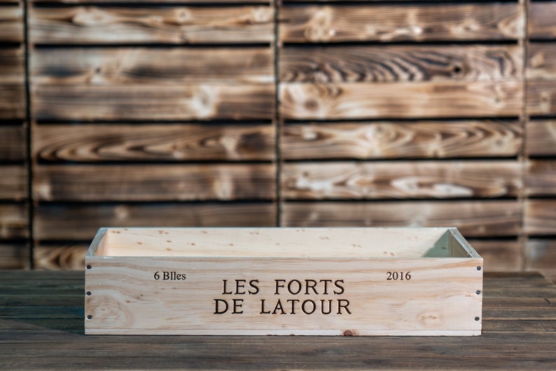 Traditional FRENCH WOODEN WINE Box Crate Storage unit 6 bottle Shallow size Long Sided Logo image 3