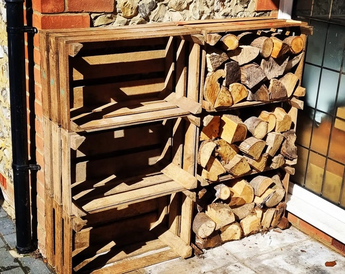 VINTAGE WOODEN Log Store | Timber Store | Wood Burner - APPLE Fruit Crates X 6  -
