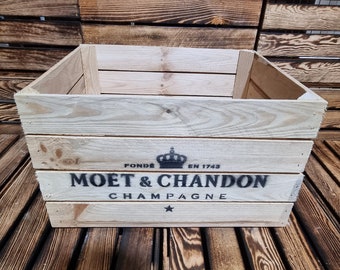 MOET & CHANDON Champagne Rustic Retro Wood Apple Crate Storage Box Chest Trunk For Man cave or She shed /