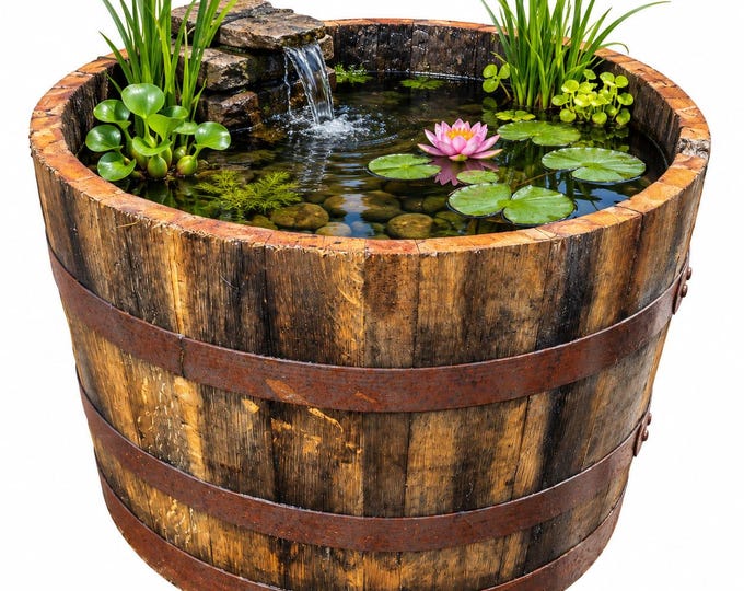Authentic Bourbon Barrel Planter | 20-Year-Old Reclaimed Wood Garden Tub Pond- Treated and Varnished