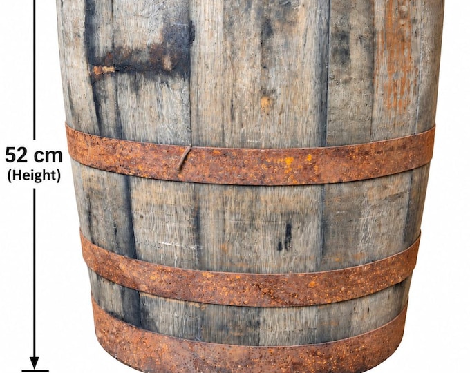 52CM TALL - Rustic Oak Barrel Planter, Large Wooden Whisky Barrel Garden Planter, Reclaimed Half Barrel Tub, Outdoor Flower & Tree