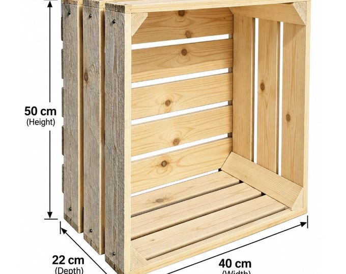 Rustic Wooden Storage Crate Natural or Burnt Wood Box Display Storage 50x40x22cm