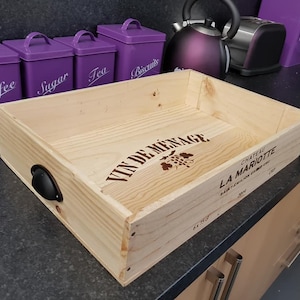 French Wooden Wine box TRAY with handles- Dinner tray, tea tray, breakfast tray, wedding tray.  Lap Tray serving tray for Restaurant/ bar