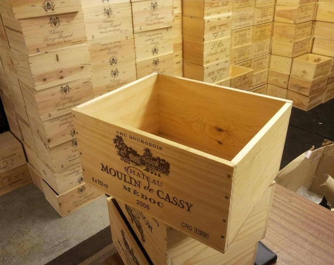 3 x Mixed FRENCH WINE BOXES Used wooden crates - Storage solutions hampers shabby chic - Champange / Port Boxes