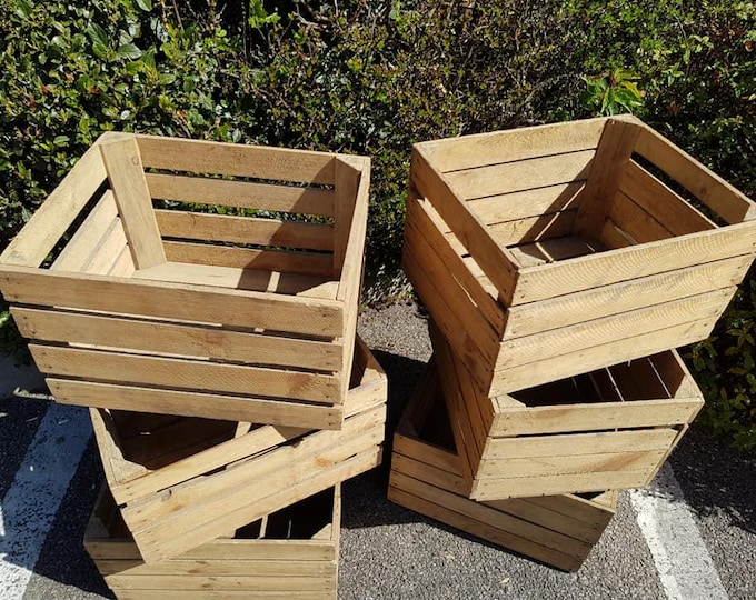 Set of 6 GENUINE FRENCH Wooden Vintage Storage Crate Apple Wine Box Rustic Shabby Chic