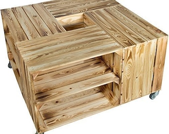 Vintage Apple Crate Coffee Table, With Shelving on Castors , hand made in Hampshire