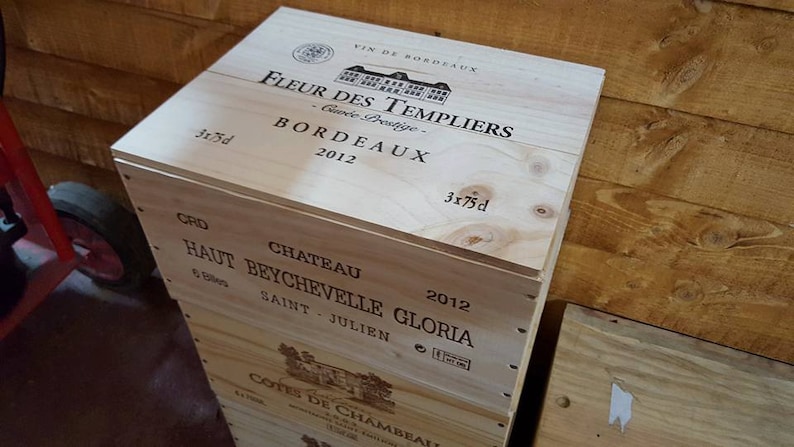 FRENCH WOODEN WINE Box with lid Christmas Hamper Gift box 6 bottle size Crate Storage unit