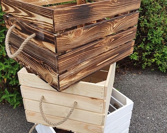 Log Crate / Fire Wood kindling Log store / Carrier Holder - Wooden box with rope handles  - Variety of designs