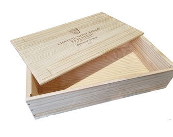 Chateauneuf Du Pap - Boîte de présentation / organisateur idéal pour l'artisanat - 1 x demi-taille traditionnelle plate / plateau boîte / caisse à VIN EN BOIS FRANÇAIS