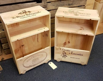 A Pair of Reclaimed French Wooden Wine Box Bedside Table / Organiser - Bespoke & Handmade