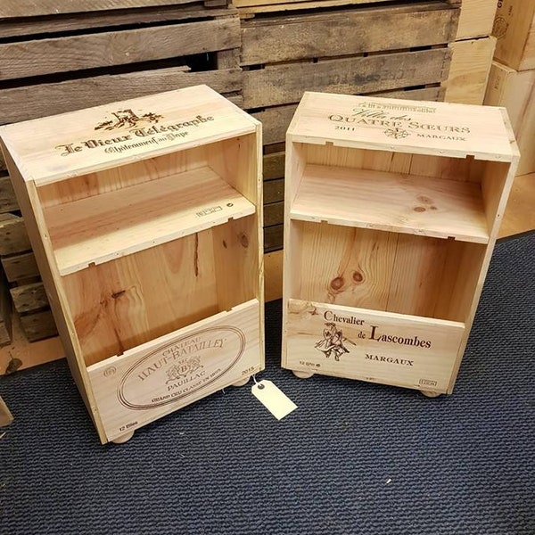 Ein Paar wiederverwendete französische Weinkiste aus Holz Nachttisch / Organizer - Maßgefertigt & Handgefertigt