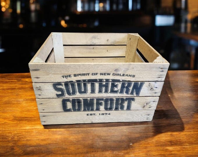 SOUTHERN COMFORT Branded Rustic Retro Wood Apple Crate Storage Box Chest Trunk For Man cave or She shed