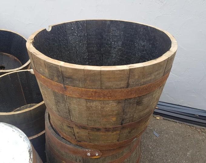 45cm tall WHISKY OAK BARREL Planter Pot - half cut Wooden Keg Barrels ideal for the garden