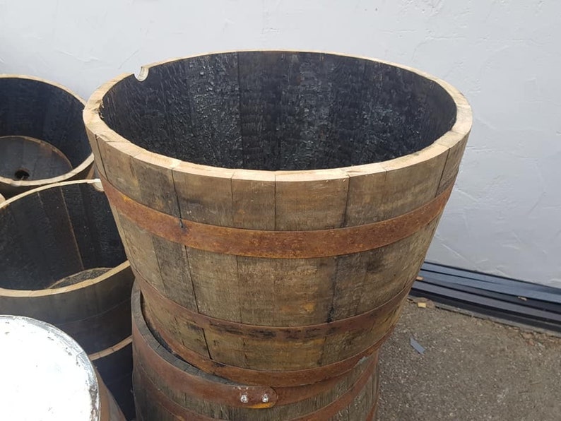 WHISKY OAK BARREL Planter Pot half cut Wooden Keg Barrels ideal for the garden zdjęcie 5