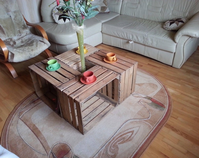 4 x Vintage Wooden Apple Crate, Rustic Wood Box, Wedding Decor, Coffee table, occasional table, Cottage Living, Photo Prop
