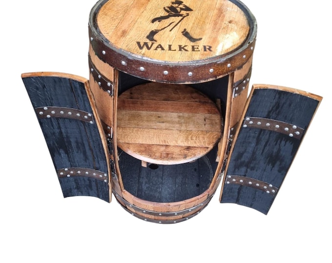 JONNIE WALKER WHISKY - Rustic Bourbon Barrel Cask Handcrafted Drinks Cabinet / Home Bar / Man Cave