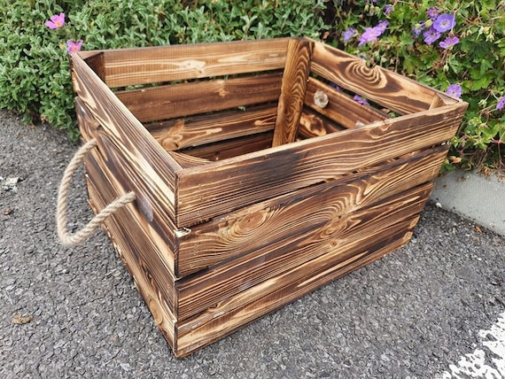 BURNT WOOD Log Crate / Fire Wood Kindling Log Store / Carrier - Etsy UK