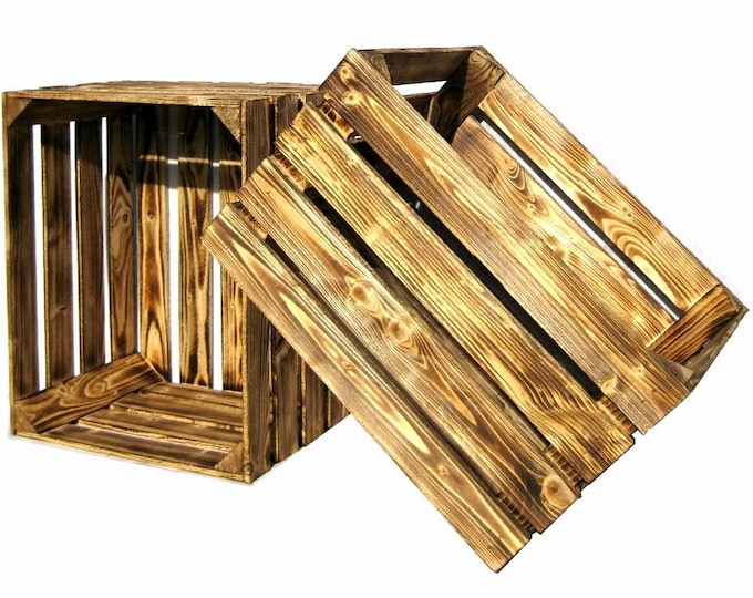 Burnt wood Apple Crates - Choose your quantity - 2,3,4,6,8,10,12,24 +  Wooden Storage Box Used Crate