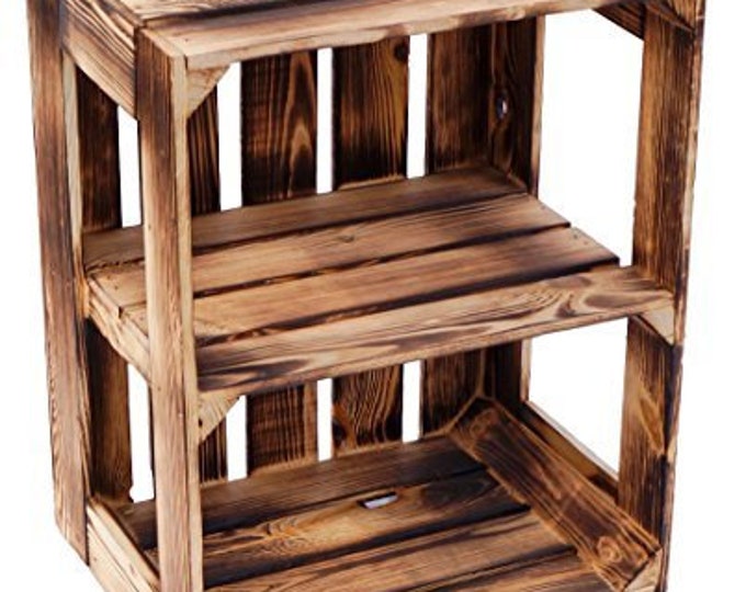1 x Burnt wood  Shelf Rack -  Wooden Apple Crates, ideal storage boxes box displaybookshelf dresser bedside table Kitchen spice rack
