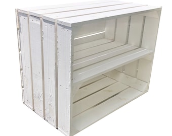 1 x White Painted Crate with LONG WHITE shelf - Wooden Apple Crates, ideal storage boxes box display crate bookshelf dresser