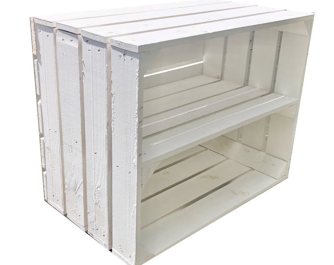 1 x White Painted Crate with LONG WHITE shelf - Wooden Apple Crates, ideal storage boxes box display crate bookshelf dresser