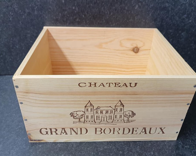 Les Grands Vins - 6 Bottle wooden wine boxes  - Ideal box to store crafts, collectables, wool and more - French Wine box / Crate